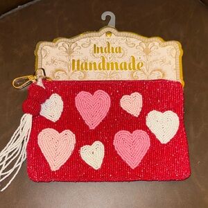 Red and Pink Heart Beaded Clutch